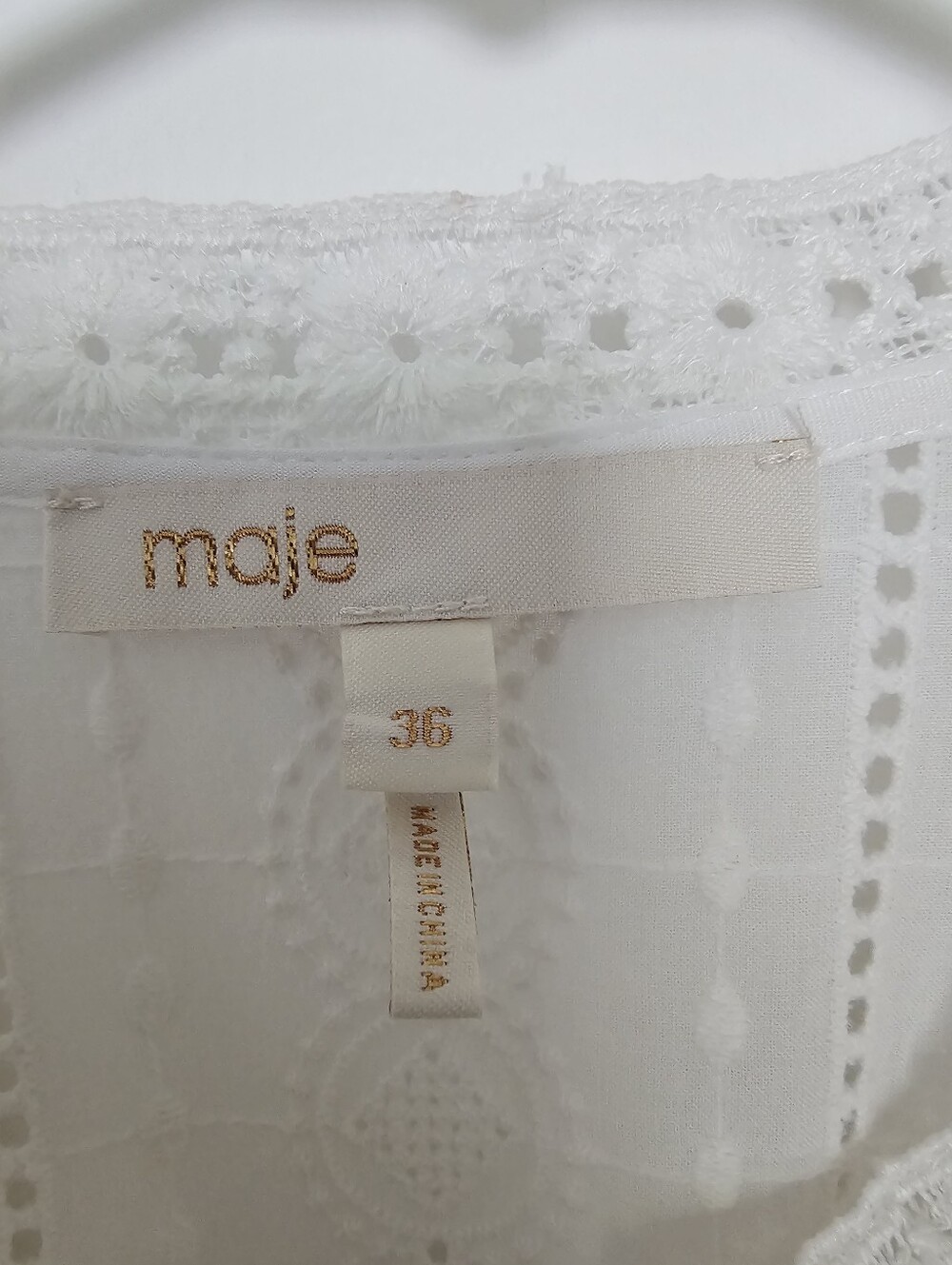$400 Maje Cotton Midi Dress with Broderie Anglaise White Size 36/ US 4 - Picture 12 of 13